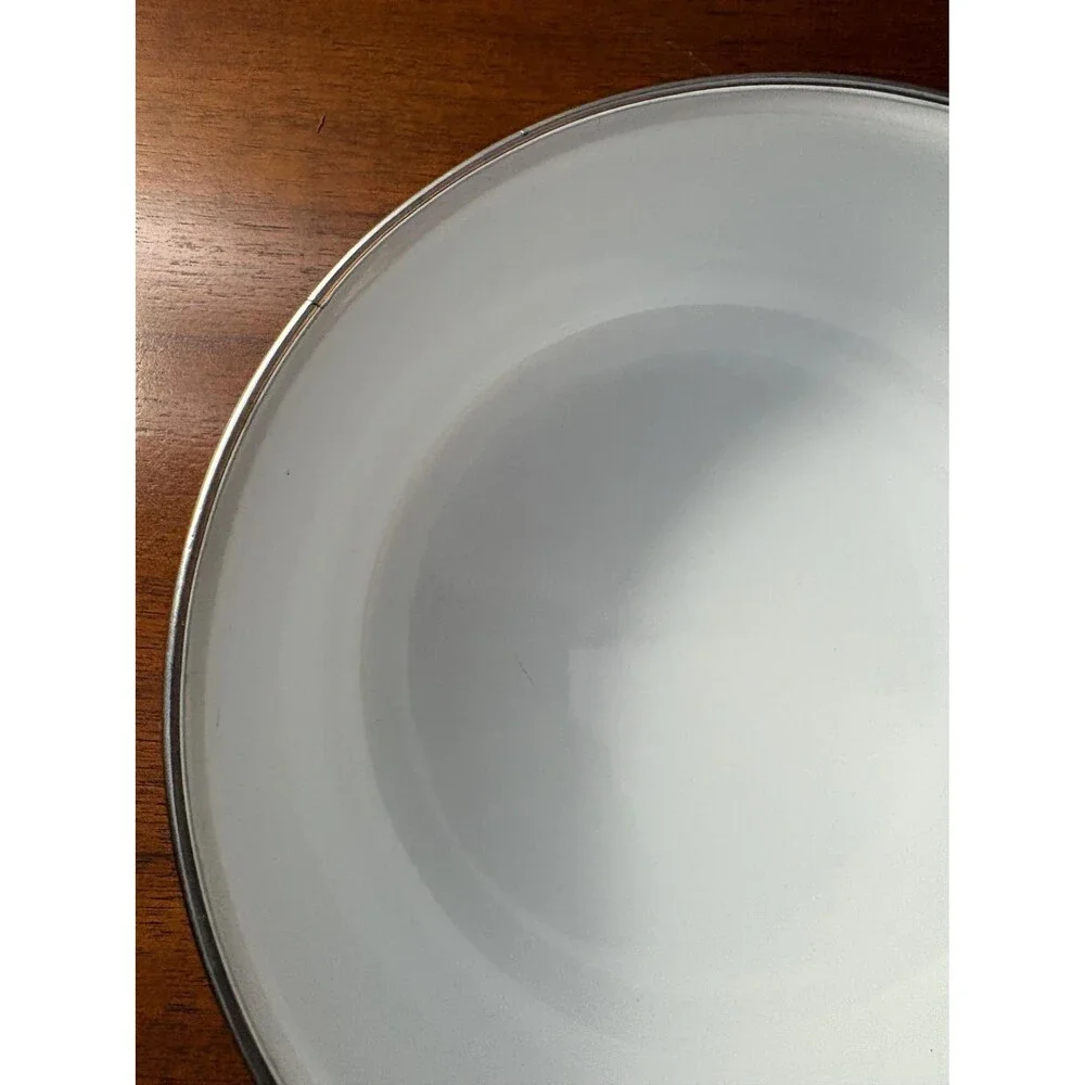 Vintage White Enamelware Nesting Bowls Blue Sponge Heart Pattern Country Cottage
